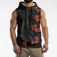 Hawaiian Kakau Art Sleeveless Hoodie Taro Leaves with Ohia Lehua and Pakala Pattern LT03 - Polynesian Pride