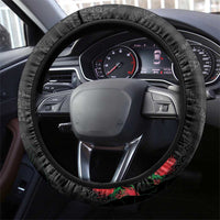 Hawaiian Kakau Art Steering Wheel Cover Taro Leaves with Ohia Lehua and Pakala Pattern - Polynesian Pride