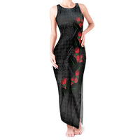 Hawaiian Kakau Art Tank Maxi Dress Taro Leaves with Ohia Lehua and Pakala Pattern LT03 Women Black - Polynesian Pride