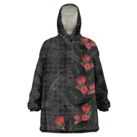 Hawaiian Kakau Art Wearable Blanket Hoodie Taro Leaves with Ohia Lehua and Pakala Pattern LT03 One Size Black - Polynesian Pride