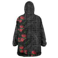 Hawaiian Kakau Art Wearable Blanket Hoodie Taro Leaves with Ohia Lehua and Pakala Pattern LT03 - Polynesian Pride