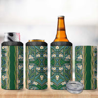 Hawaiian Art Flower Tribal with Lei 4 in 1 Can Cooler Tumbler Palaka Pattern Green Color LT03 - Polynesian Pride
