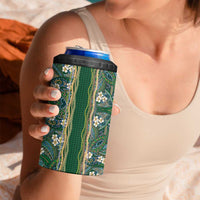 Hawaiian Art Flower Tribal with Lei 4 in 1 Can Cooler Tumbler Palaka Pattern Green Color LT03 - Polynesian Pride