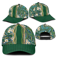 Hawaiian Art Flower Tribal with Lei Classic Cap Palaka Pattern Green Color - Polynesian Pride