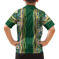 Hawaiian Art Flower Tribal with Lei Kid Hawaiian Shirt Palaka Pattern Green Color - Polynesian Pride
