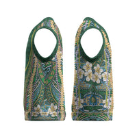 Hawaiian Art Flower Tribal with Lei Christmas Knitted V-Neck Vest Palaka Pattern Green Color LT03 - Polynesian Pride