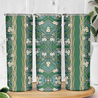 Hawaiian Art Flower Tribal with Lei Skinny Tumbler Palaka Pattern Green Color LT03 - Polynesian Pride
