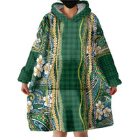 Hawaiian Art Flower Tribal with Lei Wearable Blanket Hoodie Palaka Pattern Green Color LT03 - Polynesian Pride