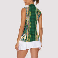 Hawaiian Art Flower Tribal with Lei Women Sleeveless Polo Shirt Palaka Pattern Green Color LT03 - Polynesian Pride