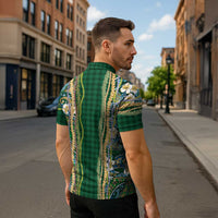 Hawaiian Art Flower Tribal with Lei Zipper Polo Shirt Palaka Pattern Green Color - Polynesian Pride