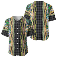 Hawaiian Art Flower Tribal with Lei Baseball Jersey Palaka Pattern Black Color - Polynesian Pride