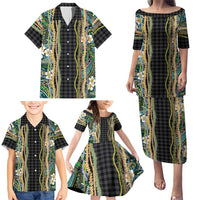 Hawaiian Art Flower Tribal with Lei Family Matching Puletasi and Hawaiian Shirt Palaka Pattern Black Color LT03 - Polynesian Pride