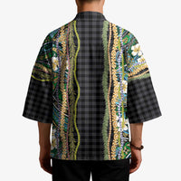 Hawaiian Art Flower Tribal with Lei Kimono Palaka Pattern Black Color - Polynesian Pride