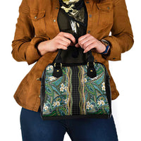 Hawaiian Art Flower Tribal with Lei Shoulder Handbag Palaka Pattern Black Color - Polynesian Pride
