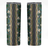Hawaiian Art Flower Tribal with Lei Skinny Tumbler Palaka Pattern Black Color LT03 Black - Polynesian Pride