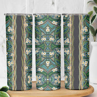 Hawaiian Art Flower Tribal with Lei Skinny Tumbler Palaka Pattern Black Color LT03 - Polynesian Pride