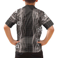 Hawaiian Art Flower Tribal with Lei Family Matching Off Shoulder Short Dress and Hawaiian Shirt Palaka Pattern Grayscale LT03 - Polynesian Pride