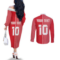 Custom Tahiti Football-Iron Warriors Couples Matching Off The Shoulder Long Sleeve Dress and Long Sleeve Button Shirt LT03 - Polynesian Pride
