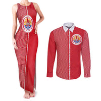 Custom Tahiti Football-Iron Warriors Couples Matching Tank Maxi Dress and Long Sleeve Button Shirt LT03 Red - Polynesian Pride
