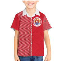 Custom Tahiti Football-Iron Warriors Family Matching Mermaid Dress and Hawaiian Shirt LT03 Son's Shirt Red - Polynesian Pride
