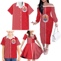 Custom Tahiti Football-Iron Warriors Family Matching Off The Shoulder Long Sleeve Dress and Hawaiian Shirt LT03 - Polynesian Pride