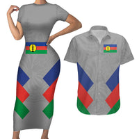 Custom New Caledonia-The Kagus Couples Matching Short Sleeve Bodycon Dress and Hawaiian Shirt LT03 Gray - Polynesian Pride