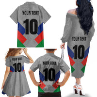 Custom New Caledonia-The Kagus Family Matching Off The Shoulder Long Sleeve Dress and Hawaiian Shirt LT03 - Polynesian Pride