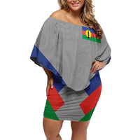 Custom New Caledonia-The Kagus Family Matching Off Shoulder Short Dress and Hawaiian Shirt LT03 Mom's Dress Gray - Polynesian Pride