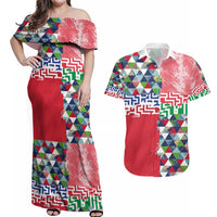 Hawaiian Floral Kakau Tropical Leaves-Sporty Style Couples Matching Off Shoulder Maxi Dress and Hawaiian Shirt LT03 Art - Polynesian Pride