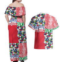 Hawaiian Floral Kakau Tropical Leaves-Sporty Style Couples Matching Off Shoulder Maxi Dress and Hawaiian Shirt LT03 - Polynesian Pride