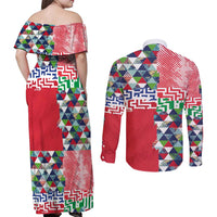 Hawaiian Floral Kakau Tropical Leaves-Sporty Style Couples Matching Off Shoulder Maxi Dress and Long Sleeve Button Shirt LT03 - Polynesian Pride