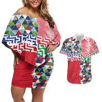 Hawaiian Floral Kakau Tropical Leaves-Sporty Style Couples Matching Off Shoulder Short Dress and Hawaiian Shirt LT03 Art - Polynesian Pride
