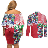 Hawaiian Floral Kakau Tropical Leaves-Sporty Style Couples Matching Off Shoulder Short Dress and Long Sleeve Button Shirt LT03 - Polynesian Pride