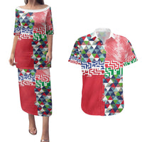 Hawaiian Floral Kakau Tropical Leaves-Sporty Style Couples Matching Puletasi and Hawaiian Shirt LT03 Art - Polynesian Pride