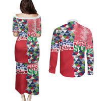 Hawaiian Floral Kakau Tropical Leaves-Sporty Style Couples Matching Puletasi and Long Sleeve Button Shirt LT03 - Polynesian Pride