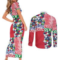 Hawaiian Floral Kakau Tropical Leaves-Sporty Style Couples Matching Short Sleeve Bodycon Dress and Long Sleeve Button Shirt LT03 - Polynesian Pride