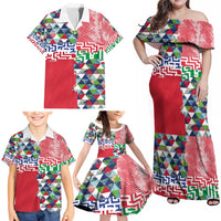 Hawaiian Floral Kakau Tropical Leaves-Sporty Style Family Matching Off Shoulder Maxi Dress and Hawaiian Shirt LT03 - Polynesian Pride