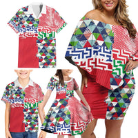 Hawaiian Floral Kakau Tropical Leaves-Sporty Style Family Matching Off Shoulder Short Dress and Hawaiian Shirt LT03 - Polynesian Pride