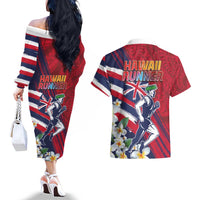 Hawaii Runner-Kakau Art with Lei and Plumeria Couples Matching Off The Shoulder Long Sleeve Dress and Hawaiian Shirt LT03 - Polynesian Pride