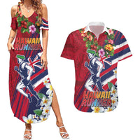 Hawaii Runner-Kakau Art with Lei and Plumeria Couples Matching Summer Maxi Dress and Hawaiian Shirt LT03 Red-Blue - Polynesian Pride