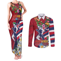 Hawaii Runner-Kakau Art with Lei and Plumeria Couples Matching Tank Maxi Dress and Long Sleeve Button Shirt LT03 Red-Blue - Polynesian Pride