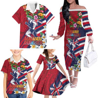 Hawaii Runner-Kakau Art with Lei and Plumeria Family Matching Off The Shoulder Long Sleeve Dress and Hawaiian Shirt LT03 - Polynesian Pride