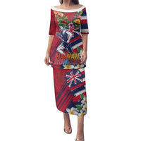 Hawaii Runner-Kakau Art with Lei and Plumeria Family Matching Puletasi and Hawaiian Shirt LT03 Mom's Dress Red-Blue - Polynesian Pride