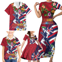 Hawaii Runner-Kakau Art with Lei and Plumeria Family Matching Short Sleeve Bodycon Dress and Hawaiian Shirt LT03 - Polynesian Pride