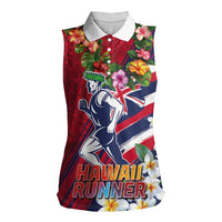 Hawaii Runner-Kakau Art with Lei and Plumeria Women Sleeveless Polo Shirt LT03 Female Red-Blue - Polynesian Pride