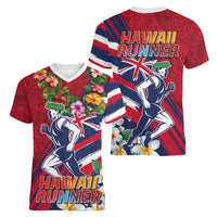 Hawaii Runner-Kakau Art with Lei and Plumeria Women V-Neck T-Shirt LT03 - Polynesian Pride