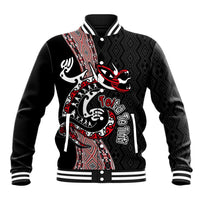 Aotearoa Toitu Te Tiriti Taniko Baseball Jacket Maori Taniwha Haka - Honour the Treaty LT03 Unisex Black - Polynesian Pride