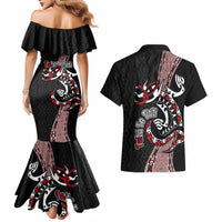 Aotearoa Toitu Te Tiriti Taniko Couples Matching Mermaid Dress and Hawaiian Shirt Maori Taniwha Haka - Honour the Treaty LT03 - Polynesian Pride