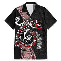 Aotearoa Toitu Te Tiriti Taniko Family Matching Mermaid Dress and Hawaiian Shirt Maori Taniwha Haka - Honour the Treaty LT03 Dad's Shirt - Short Sleeve Black - Polynesian Pride