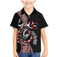 Aotearoa Toitu Te Tiriti Taniko Family Matching Mermaid Dress and Hawaiian Shirt Maori Taniwha Haka - Honour the Treaty LT03 Son's Shirt Black - Polynesian Pride